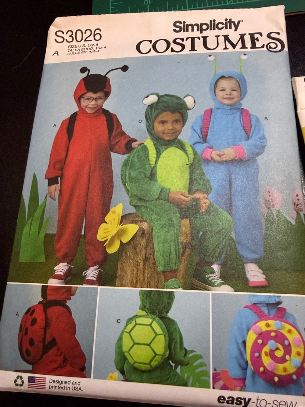 Simplicity Kids Red Ladybug, Green Frog & Blue Snail Costume Patterns